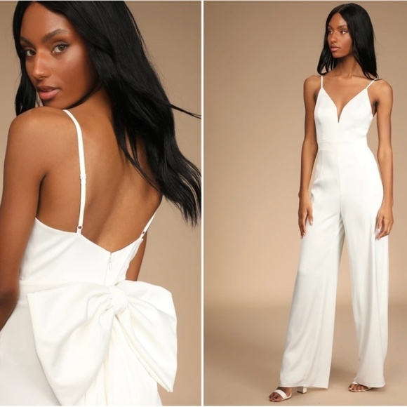 LULU's Wedding Bridal Shower Bachelorette Chic Satin Jumpsuit Pantsuit - Picture 1 of 4